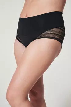 Невидимые трусики с завышенной талией и геометрическим кружевом. Spanx, черный