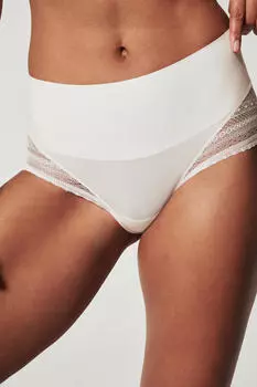 Невидимые трусики с завышенной талией и геометрическим кружевом. Spanx, белый