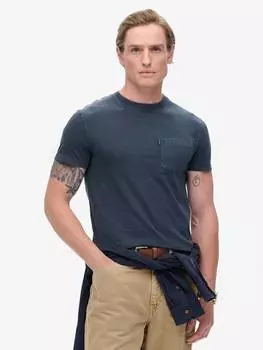 Незаменимая застиранная футболка с карманом Superdry, цвет Washed Eclipse Navy