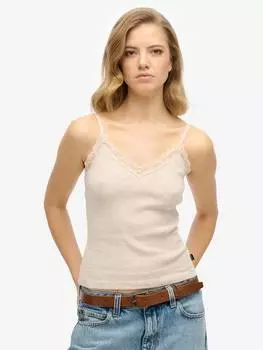 Незаменимый топ на бретелях с кружевной отделкой Superdry, цвет Oat Cream Marl