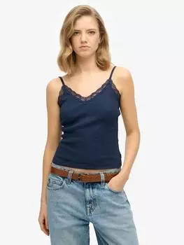 Незаменимый топ на бретелях с кружевной отделкой Superdry, цвет Richest Navy
