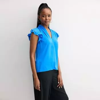 Нежная блузка с пышными рукавами из атласа Nine West, цвет santorini blue