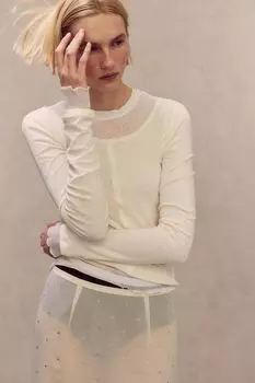 Нежная хлопковая рубашка H&M, бежевый