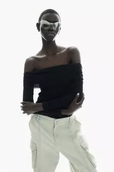 Нежная рубашка с открытыми плечами H&M, черный