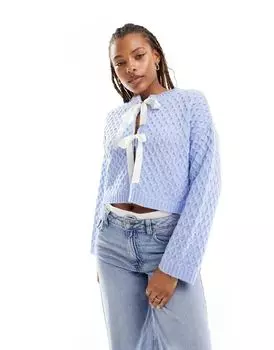 Нежно-голубой кардиган Miss Selfridge с бантом