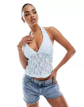 Нежно-голубой текстурированный кружевной топ ASOS DESIGN