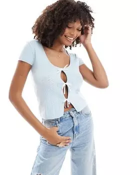 Нежно-голубой вязаный топ с бантом спереди ASOS DESIGN