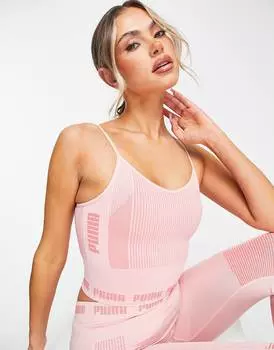 Нежно-розовый бесшовный спортивный бюстгальтер с легкой поддержкой Puma Training Evoknit