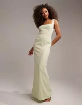 Нежно-зеленое платье макси из крепа с квадратным вырезом и разрезом ASOS DESIGN Bridesmaids