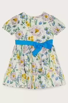 Нежное голубое детское платье с цветочным принтом Monsoon, синий