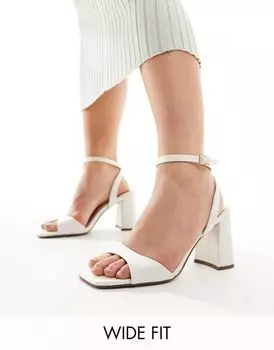 Нежные босоножки на блочном каблуке цвета слоновой кости ASOS Design Wide Fit Hilton с широкой посадкой