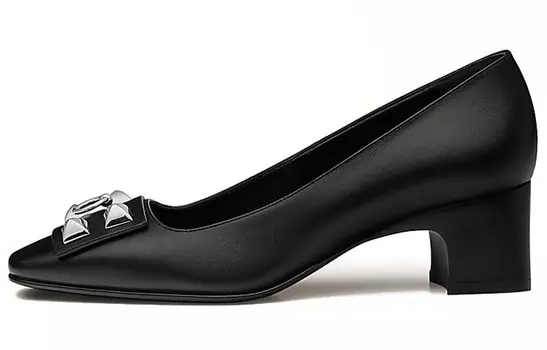 Нежные туфли на высоком каблуке женские черные Hermes