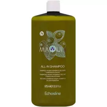 Нежный шампунь, который увлажняет сухие и поврежденные волосы, очищает и увлажняет, 975 мл Echosline Maqui 3 All in Shampoo -