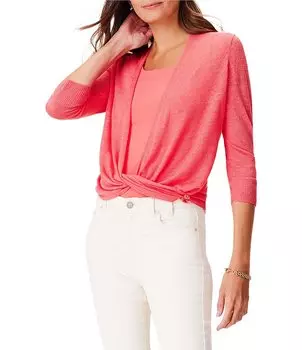 NIC + ZOE Легкий кардиган из смесового льна, четырехсторонний кардиган с открытой передней частью и рукавами 3/4, розовый