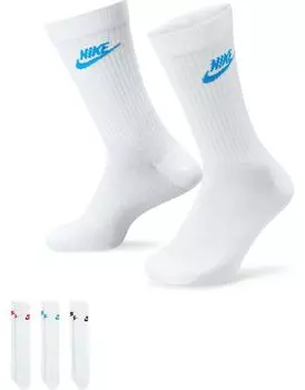 Nike — Everyday Essential — набор из 3 пар белых носков с цветным логотипом