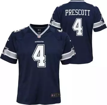 Nike Youth Dallas Cowboys Dak Prescott #4 Темно-синяя игровая майка