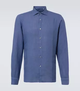 Никель льняная рубашка Fedeli, темно-синий