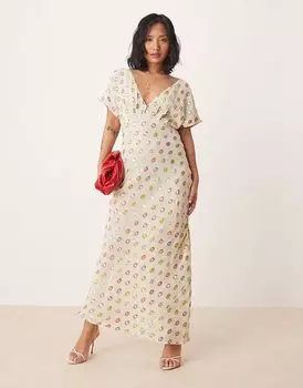 Никогда не полностью одетое миниатюрное многоцветное макси-платье с золотой фольгой кремового цвета Never Fully Dressed