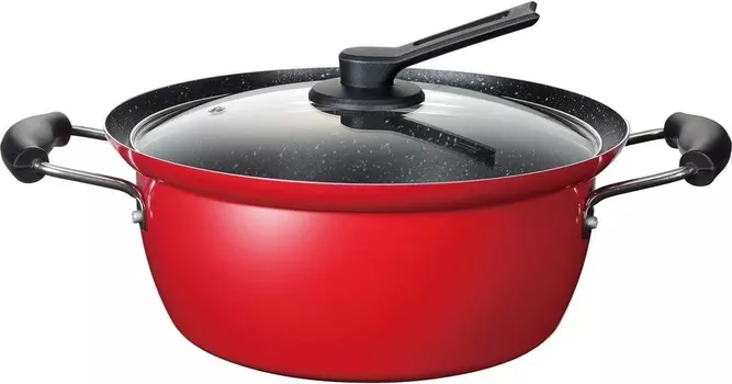 Nikomina RB-1698 Кастрюля, устойчивая к посуде и пролитию жидкости, 10,2 дюйма (26 см), совместимая с индукционной и газовой индукцией WAHEI FREIZ, Red