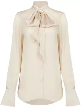 Nina Ricci атласная блузка с бантом, нейтральный цвет