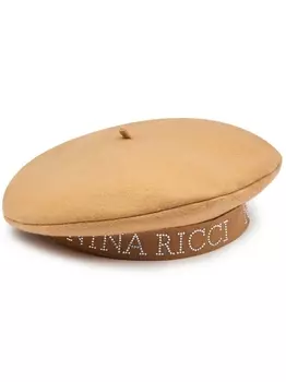 Nina Ricci берет с кристаллами и логотипом, нейтральный цвет