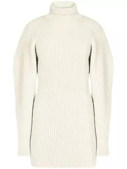 Nina Ricci платье мини с высоким воротником и отделкой в рубчик, нейтральный цвет
