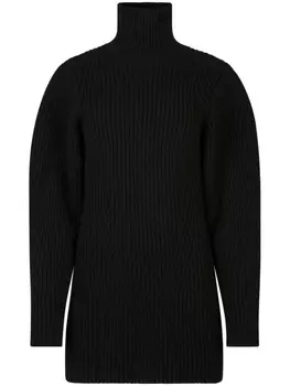 Nina Ricci платье мини в рубчик с высоким воротником, черный