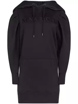 Nina Ricci платье с вышитым логотипом и капюшоном, черный