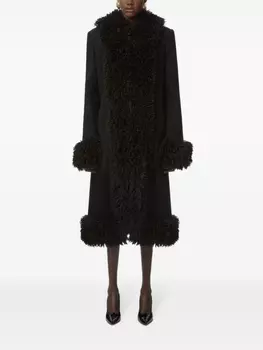 Nina Ricci шерстяное пальто с меховой отделкой, черный