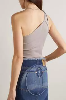 NINETY PERCENT Майка Esuna на одно плечо из эластичного органического хлопка в рубчик с перекрученной кромкой, серый