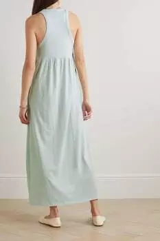 NINETY PERCENT Платье макси из органического хлопка и джерси со сборками, светло-синий