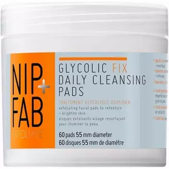 Nip + Fab Glycolic Acid Fix Ежедневные очищающие подушечки для лица с гиалуроновой кислотой, гамамелисом, отшелушивающим восстанавливающим подушечкой для лица Aha для отшелушивания Выравнивание тона кожи Осветление кожи, Nip+Fab