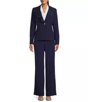 Nipon Boutique - Блейзер с лацканами Notch, комплект из 2 брюк с широкими штанинами, синий