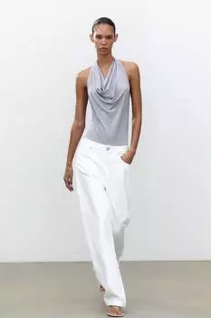 Ниспадающее боди с бретелькой на шее ZARA, цвет Pearl grey