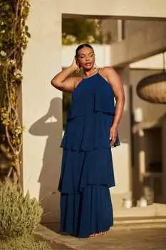 Ниспадающее платье макси с рюшами Live Unlimited, синий