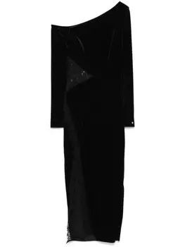 NISSA бархатное платье миди с кружевом, черный