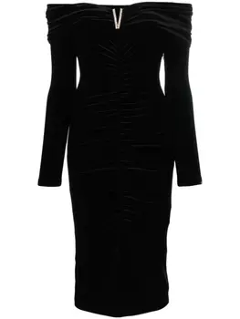 NISSA бархатное платье мини с открытыми плечами, черный