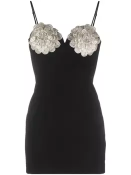 NISSA платье мини с кристаллами и цветочной аппликацией, черный