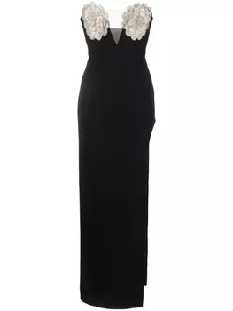 NISSA платье мини с кристаллами и цветочной аппликацией, черный