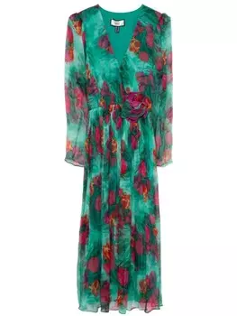 NISSA шелковое платье-миди с цветочной аппликацией, зеленый