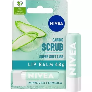 NIVEA 2в1 Скраб для губ Алоэ Вера 4,8 г Ухаживающий бальзам для губ с алоэ вера и витамином Е мягко отшелушивает, обеспечивая сверхмягкие губы Интенсивный уход за губами