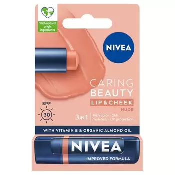 Nivea Caring Beauty, Ухаживающая губная помада 3в1, телесный цвет, 4,8 г