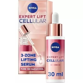 Nivea Cellular Expert Lift 3-зонная лифтинг-сыворотка 30 мл Сыворотка для лица с чистым 10-кратным бакучиолом Заметно уменьшает морщины Подтягивает контуры и подтягивает кожу