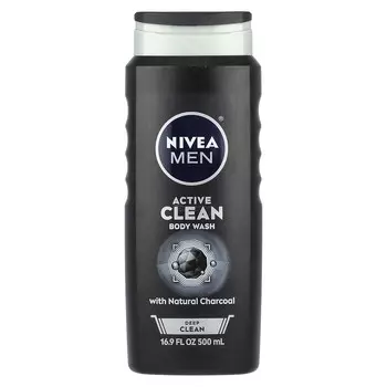 Nivea, Для мужчин, активное очищающее средство для душа, глубокое очищение, с натуральным углем, 500 мл (16,9 жидк. унц.)
