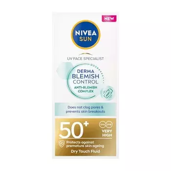 Nivea, Флюид для лица Sun Derma Blemish Control Spf50+, 40 мл