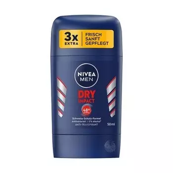 NIVEA MEN Dry Impact Deo Stick 50 мл дезодорант-антиперспирант с формулой защиты от пота на 48 часов и 2 антибактериальными ингредиентами