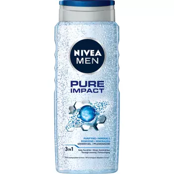 Nivea MEN Pure Impact освежающий гель для душа для мужчин, 500 мл