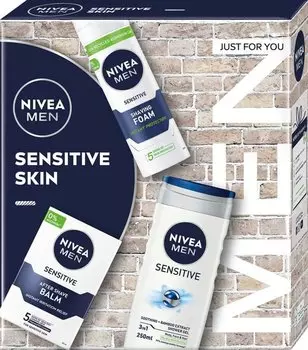 NIVEA MEN Sensitive Skin Set Гель для душа 3в1, 250 мл + успокаивающий бальзам после бритья, 100 мл + успокаивающая пена для бритья, 200 мл