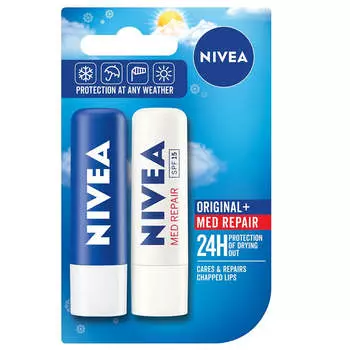 Nivea Набор Original Protective Lipstick 4,8 г + Питательная губная помада Med Repair 4,8 г