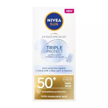 Nivea, Солнцезащитный флюид для лица Triple Protect Spf50+, 40 мл